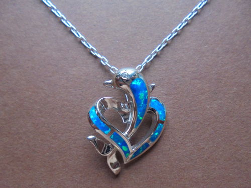 Dolphin Heart Pendant with 6 Opals
