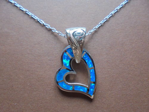 Scroll Heart Pendant with 7 Opals
