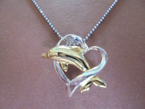 Dolphin Heart Pendant Two Tone Gold Plated